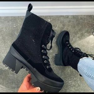 Rhinestone combat boots